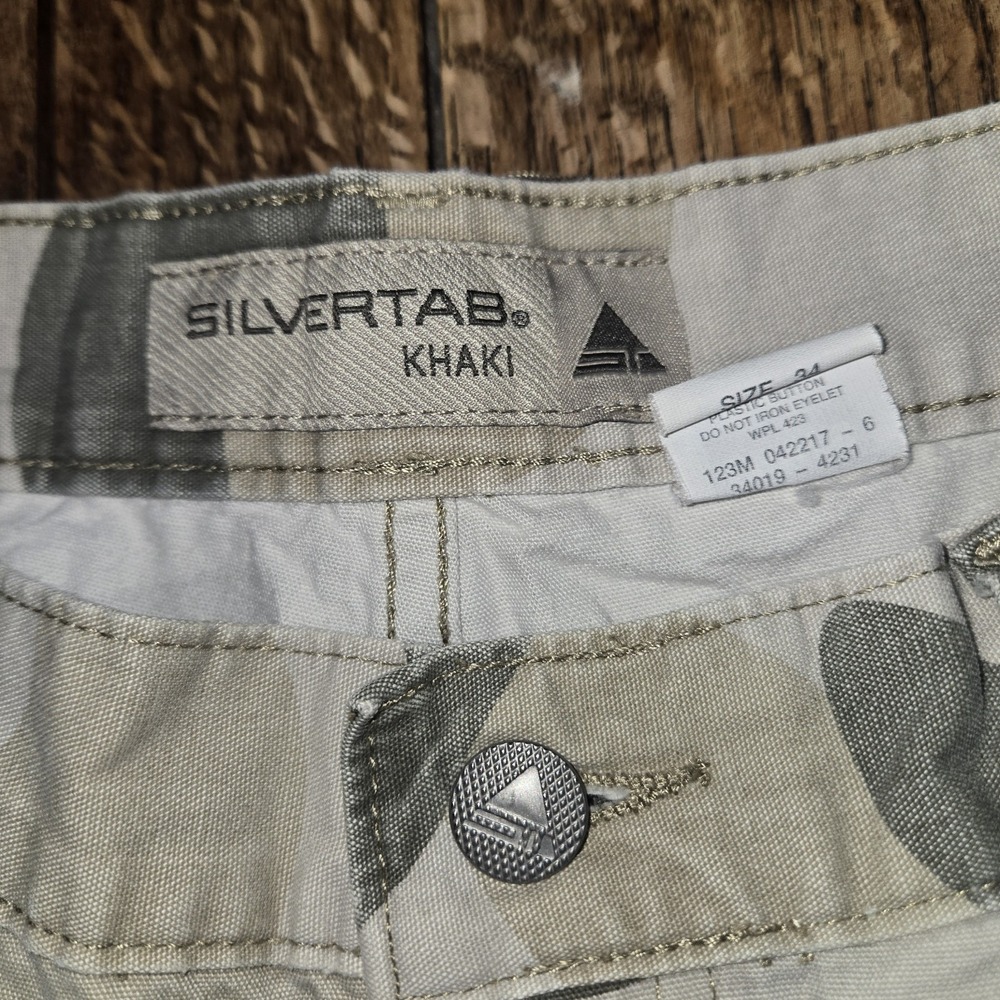 Vintage Y2k Levis Silvertab Camo Baggy Jorts Khaki Sz 34 Camouflage Low Slung - Picture 4 of 9